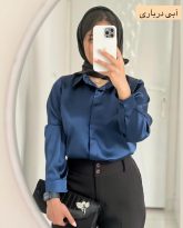شومیز زنانه جنس ساتن سرمه ای