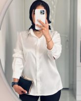 شومیز زنانه جنس ساتن سفید