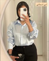 شومیز زنانه جنس ساتن آسمانی