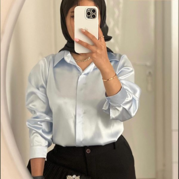 شومیز زنانه جنس ساتن آسمانی