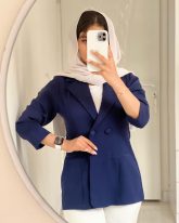 کت زنانه جنس مازراتی رنگ سرمه ای