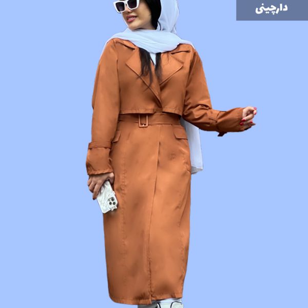 بارونی بلند دخترانه جسن کتان تی سی رنگ دارچینی