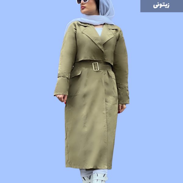 بارونی بلند دخترانه جسن کتان تی سی رنگ زیتونی