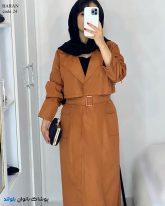 بارونی بلند دخترانه جسن کتان تی سی رنگ دارچینی