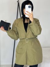 بارونی کوتاه دخترانه جنس تی سی رنگ زیتونی
