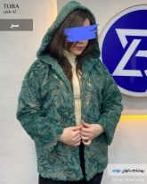پالتو پوست زنانه کلاهدار رنگ سبز