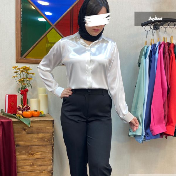 شومیز زنانه جنس ساتن رنگ سفید