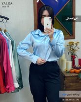شومیز زنانه جنس ساتن رنگ آسمانی