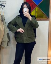 کراپ کت دخترانه جنس کتان رنگ سبز یشمه ای