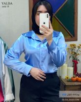شومیز زنانه جنس ساتن رنگ آبی