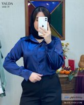 شومیز زنانه جنس ساتن رنگ سرمه ای