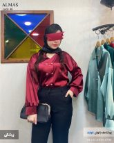 شومیز زنانه جنس ساتن رنگ زرشکی