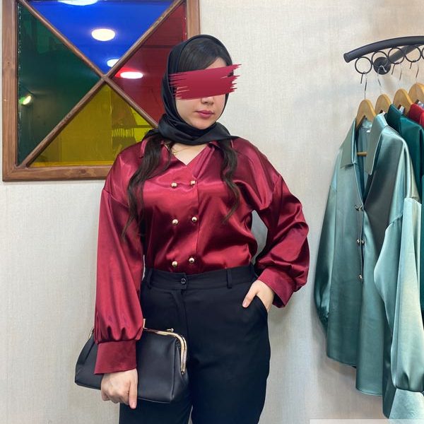 شومیز زنانه جنس ساتن رنگ زرشکی
