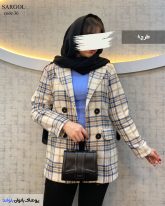 خرید پالتو چهارخانه دخترانه جنس فوتر زمبنه سفید