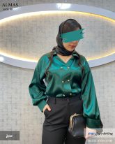 شومیز زنانه جنس ساتن رنگ سبز