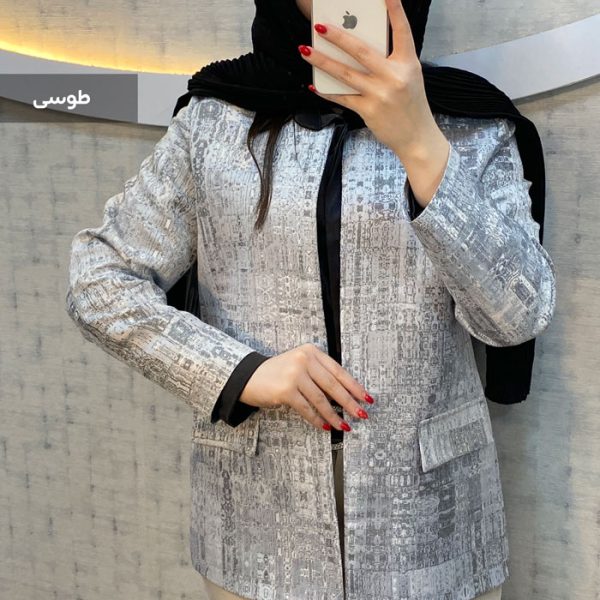مانتو کتی زنانه پارچه ژاکارد رنگ طوسی