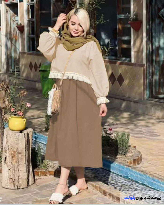 ست شومیز طرح دار با دامن شکلاتی