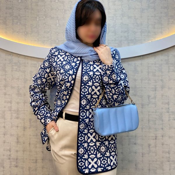 کت زنانه جنس ژاکارد رنگ سرمه ای