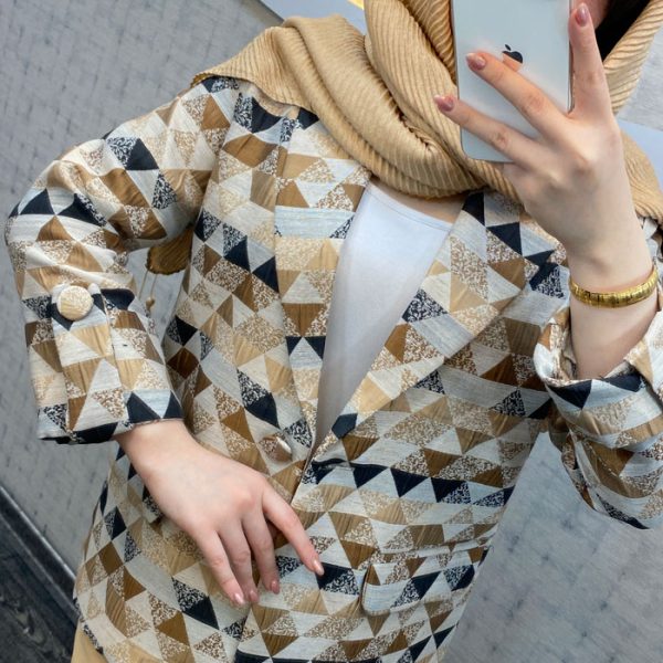 مانتو کتی دخترانه پارچه ژاکارد زنلنه رنگ قهوه ای