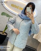 مانتو کتی جنس لینن ژاکارد رنگ آسمانی