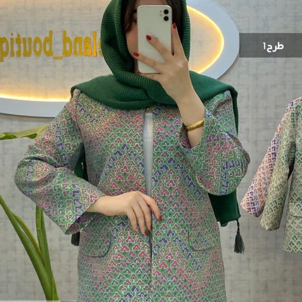 کت زنانه پارچه ژاکارد ترک رنگ سبز و سرخابی