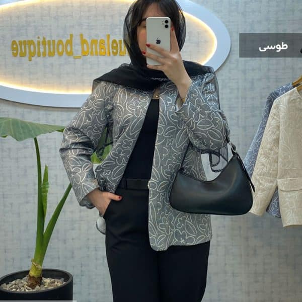 مانتو کتی جنس لینن ژاکارد رنگ طوسی