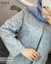 مانتو کتی جنس لینن ژاکارد رنگ آسمانی