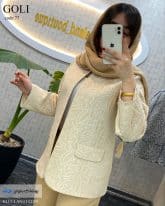 مانتو کتی زنانه جنس لینن ژاکارد رنگ کرم