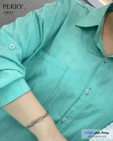 شومیز مانتویی جنس پری ترک رنگ سبز آبی