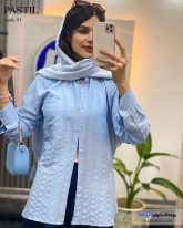 مانتو شومیزی دخترانه رنگ آسمونی جنس لینن کنفی