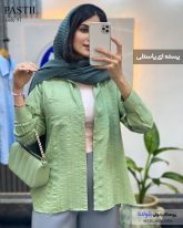 شومیز مانتویی دخترانه جنس لینن کنفی رنگ پسته ای پاستلی