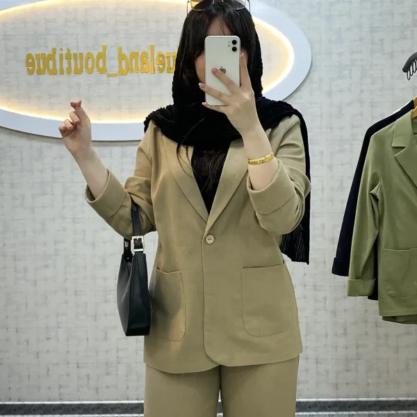 کت و شلوار زنانه جنس لینن پنبه درجه یک رنگ نسکافه ای