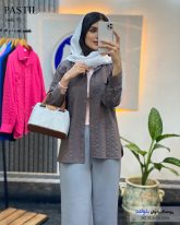 شومیز مانتویی زنانه جنس لنین کنفی رنگ قهوه ای خاکی