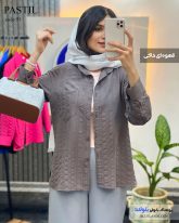 شومیز مانتویی زنانه جنس لنین کنفی رنگ قهوه ای خاکی