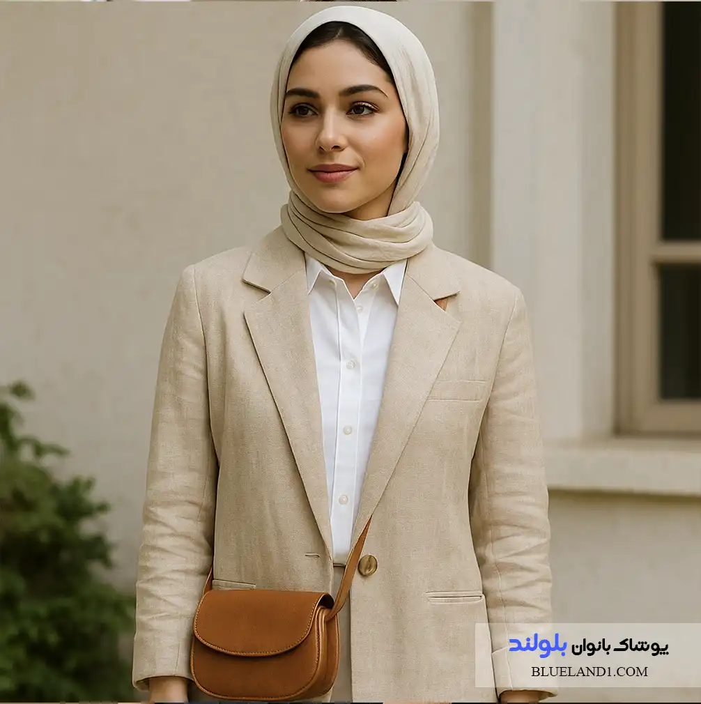 شومیز سفید زیر مانتو لینن کرم یا خاکی