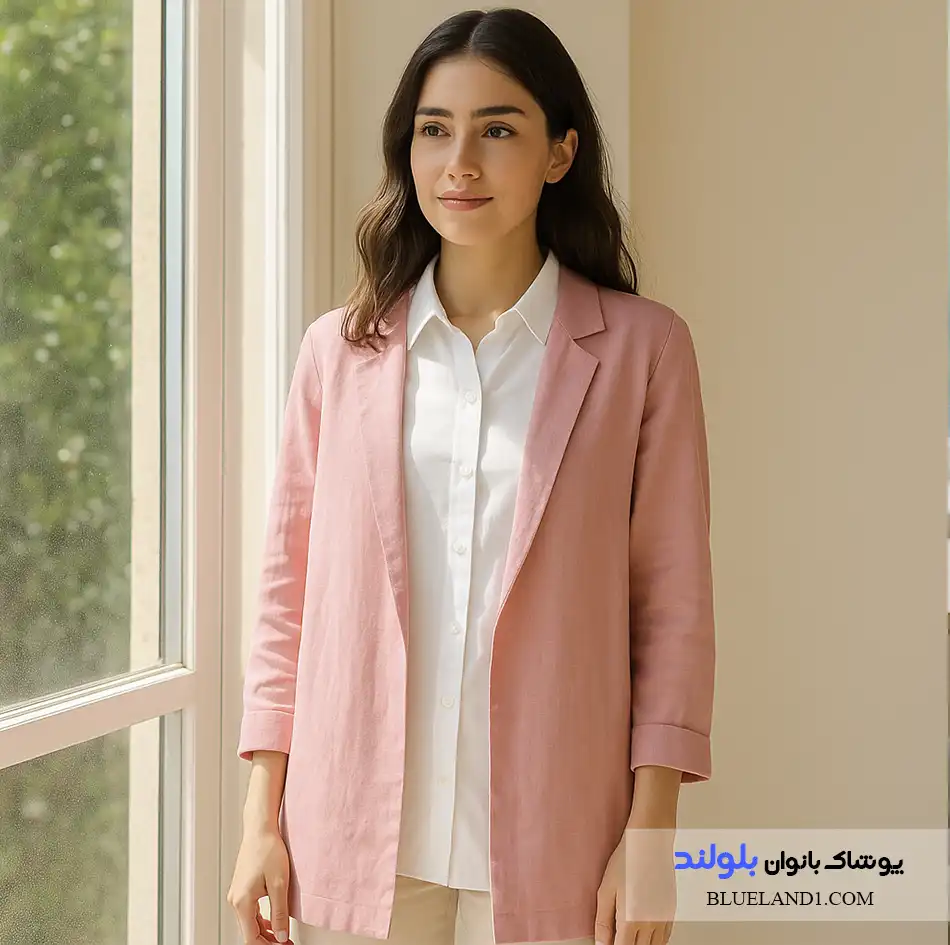  ست شومیز سفید با مانتو نخی صورتی برای تابستان