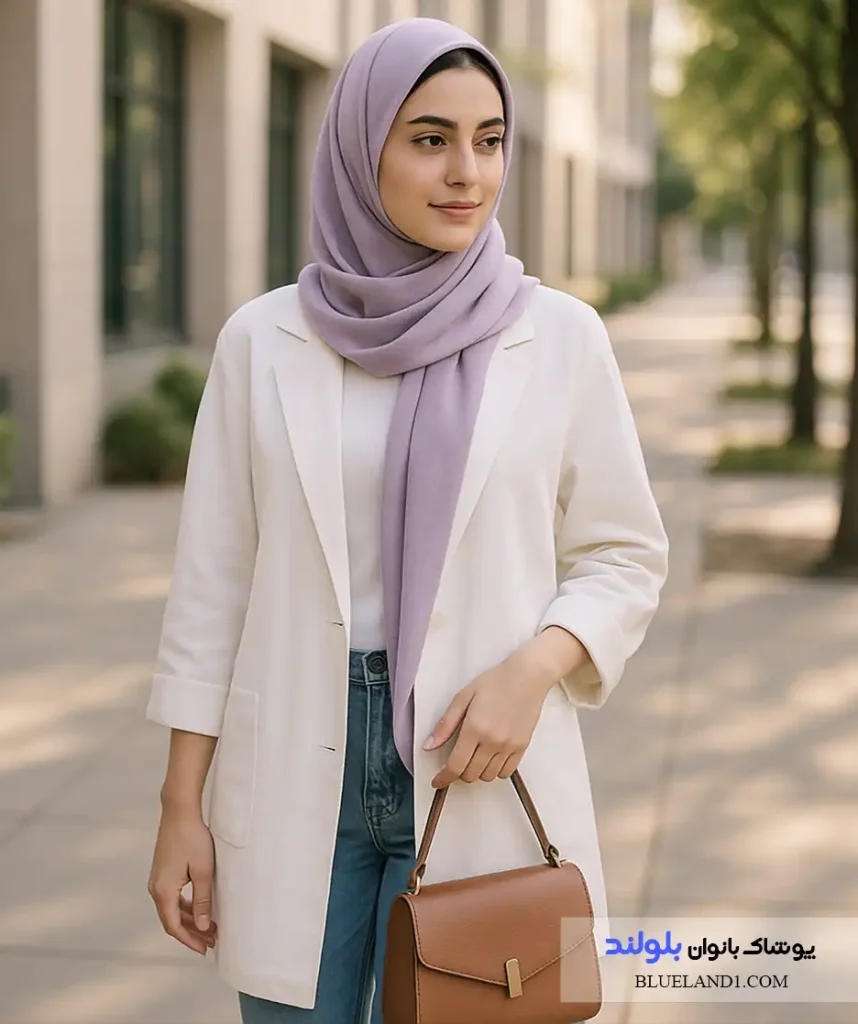 چطور مانتوی سفید را با شال و کیف ست کنیم؟