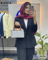 مانتو کتی دخترانه رنگ مشکی جنس لینن پنبه