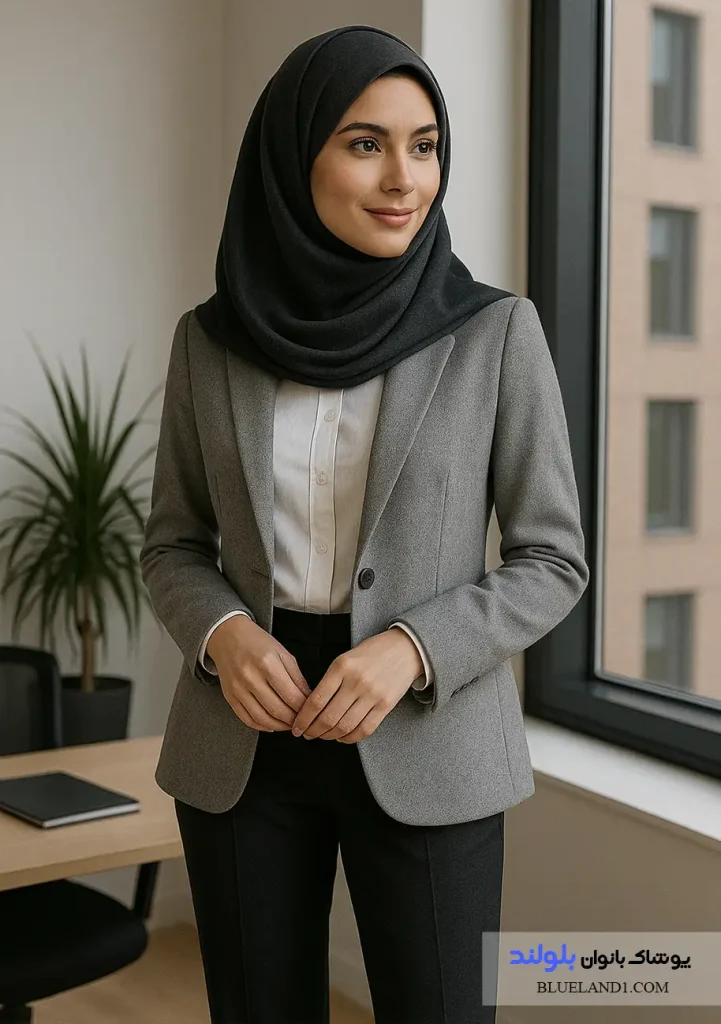 استایل روزمره با کت مازراتی زنانه کرم و شلوار جین مام‌فیت در خیابان.
