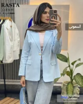 کت دخترانه تابستانی رنگ آسمونی جنس لینن پنبه