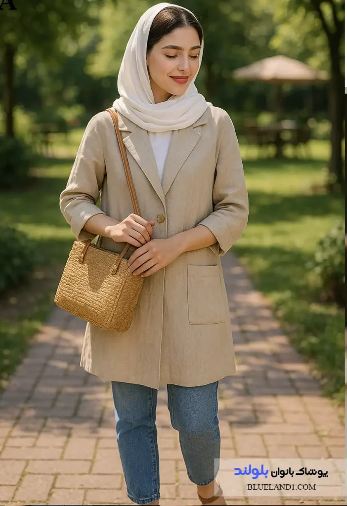 مانتو لینن کرم رنگ تابستانی مناسب برای خرید و دورهمی تابستانی در ایران