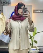 شومیز مانتویی ساچلی تابستانه جنس دلیسه رنگ نسکافه ای