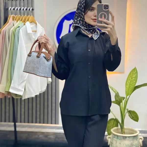خرید شومیز مانتویی تابستونی جنس دلیسه رنگ مشکی