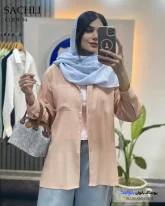 شومیز مانتویی دخترانه تابستونی جنس دلیسه رنگ هلویی