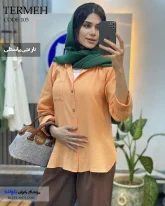 خرید مانتو شومیزی دخترانه جنس لینن دبل فیس رنگ نارنجی پاستلی