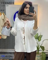 خرید شومیز مانتویی زنانه جنس لینن دبل فیس رنگ سفید