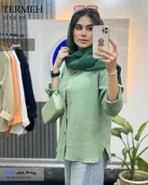 خرید مانتو کوتاه تابستانی دخترانه جنس لینن دبل فیس رنگ سبز