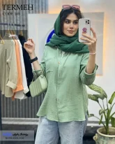 خرید مانتو کوتاه تابستانی دخترانه جنس لینن دبل فیس رنگ سبز