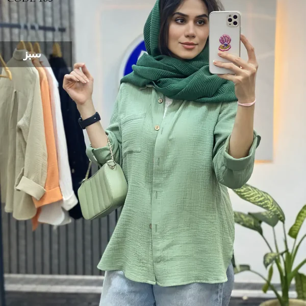 خرید مانتو کوتاه تابستانی دخترانه جنس لینن دبل فیس رنگ سبز