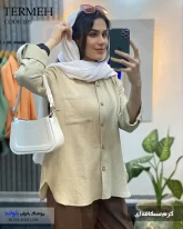 خرید شومیز مانتویی دخترانه جنس لینن دبل فیس رنگ کرم نسکافه ای